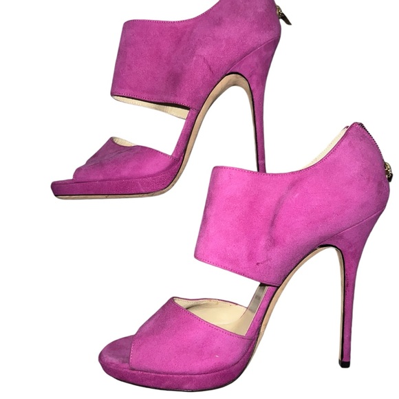 ✅Jimmy Choo Black Deerskin Suede Private Sandals in Fushia Size 42 - Picture 4 of 14